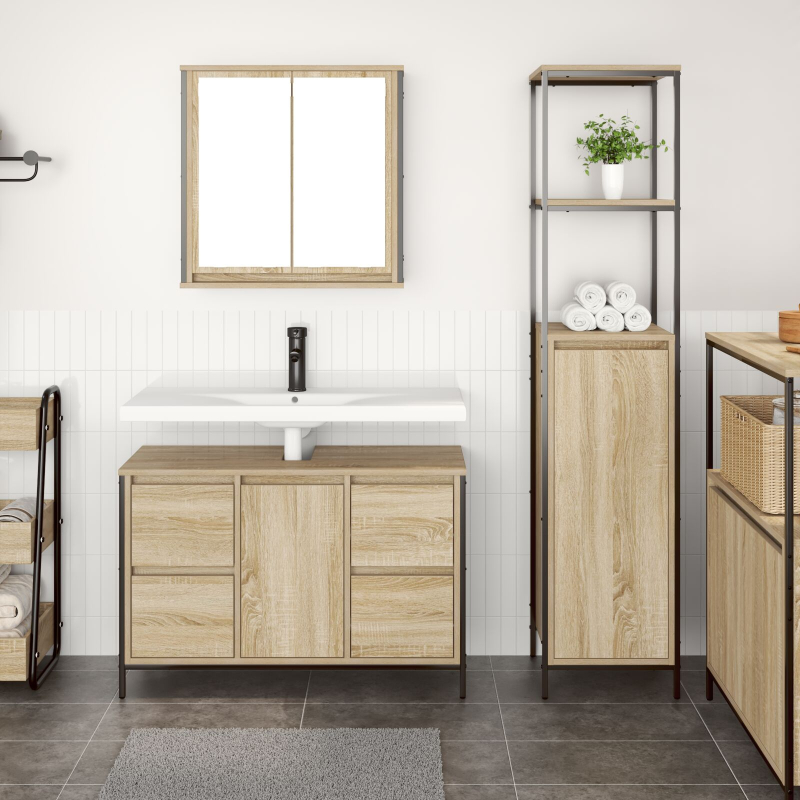 2-teiliges Badezimmermöbel-Set Sonoma-Eiche aus Holzwerkstoff
