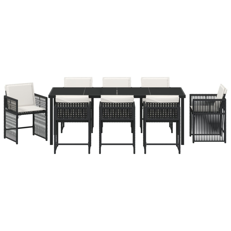 9-teiliges Garten Esszimmer Set mit Kissen in Schwarz aus Poly Rattan