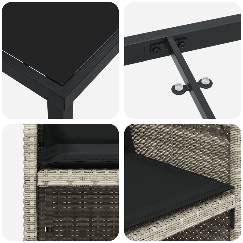 9-teiliges Garten Esstisch Set mit Kissen in Hellgrau aus Poly Rattan