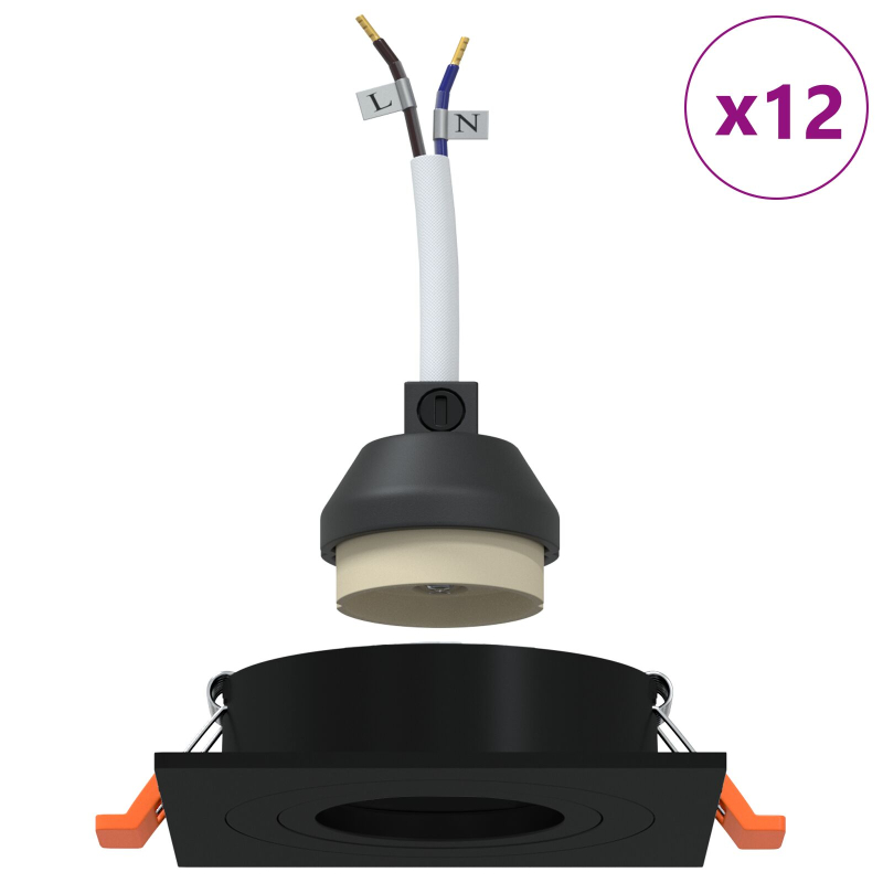 Einbau-Spotlights 12 Stück Quadratisch GU10 Schwarz 91x91 mm