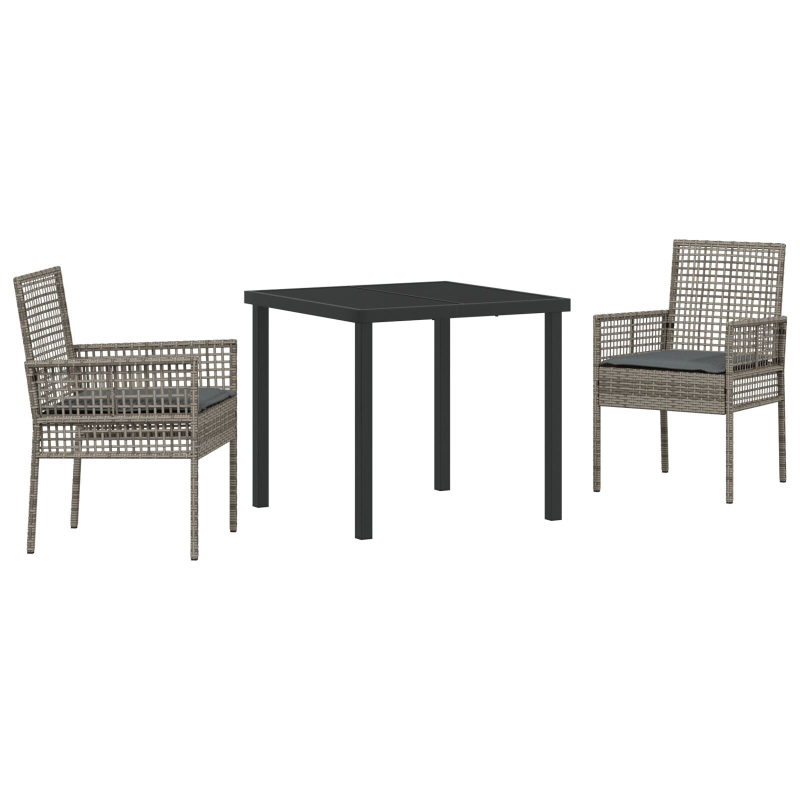 3-teiliges Garten Essset mit Kissen Grau Poly Rattan