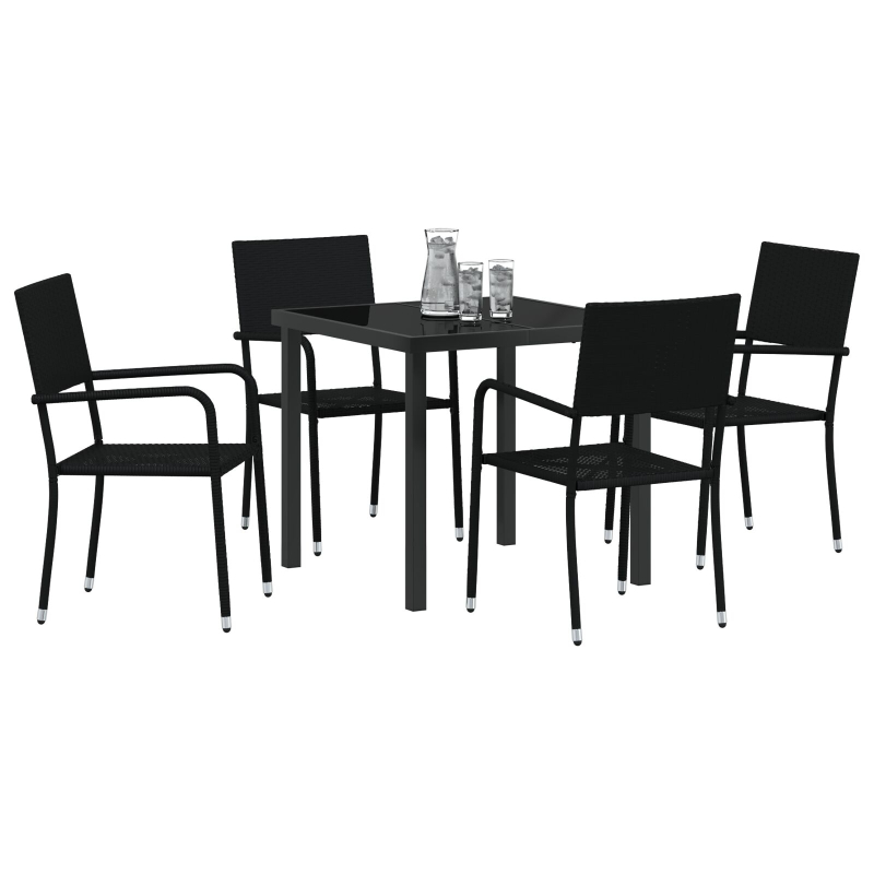 5-teiliges Garten Essset Schwarz Poly Rattan