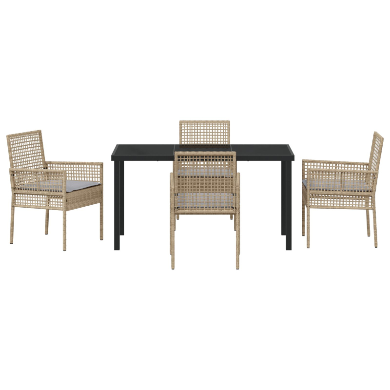 5-teiliges Garten Essgruppe mit Kissen Beige Poly Rattan