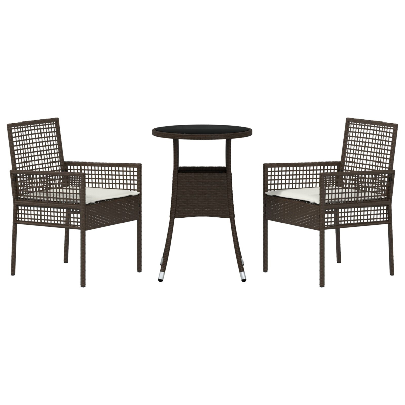 3-teiliges Garten Essset Braun Poly Rattan