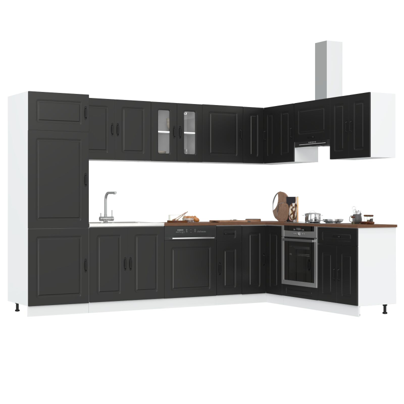 Küchen Schrank Kalmar mit Doppelbecken Schwarz Holzwerkstoff