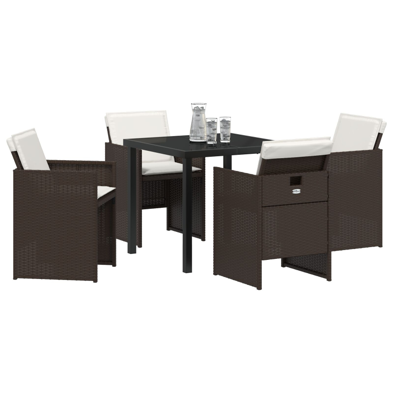 5-teilige Garten-Essgruppe mit Kissen Braun Poly-Rattan