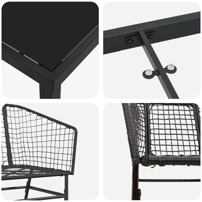 3-teiliges Garten-Essenset Schwarz Poly Rattan