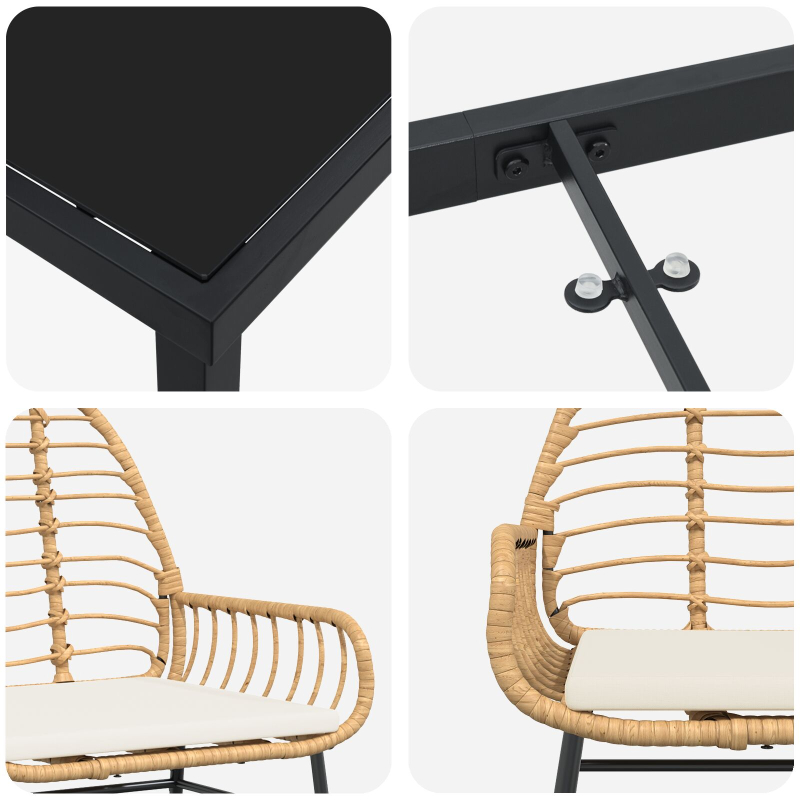 7-teiliges Garten-Essset mit Polstern Braun Poly-Rattan
