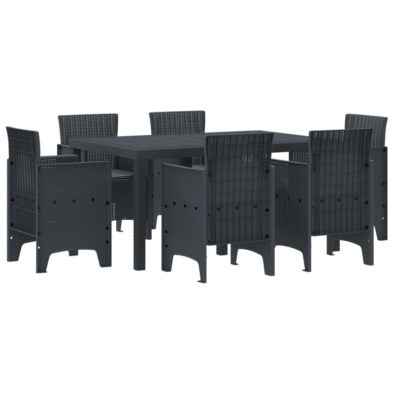 7-teiliges Garten EssSet mit Kissen Anthrazit Poly-Rattan