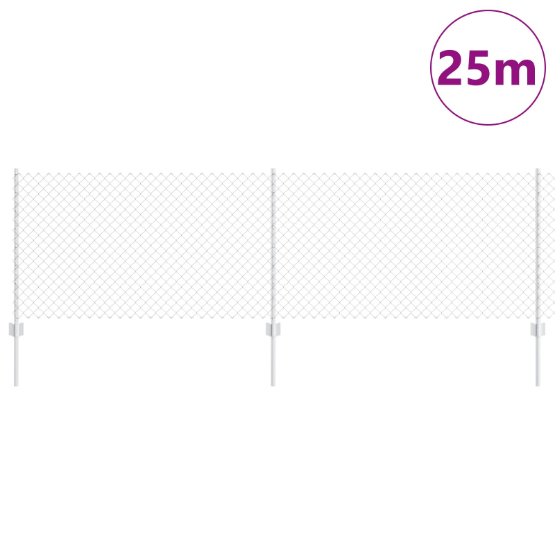 Kettengliedzaun mit 22 U-Pfosten Silber 0,8x25 m Stahl