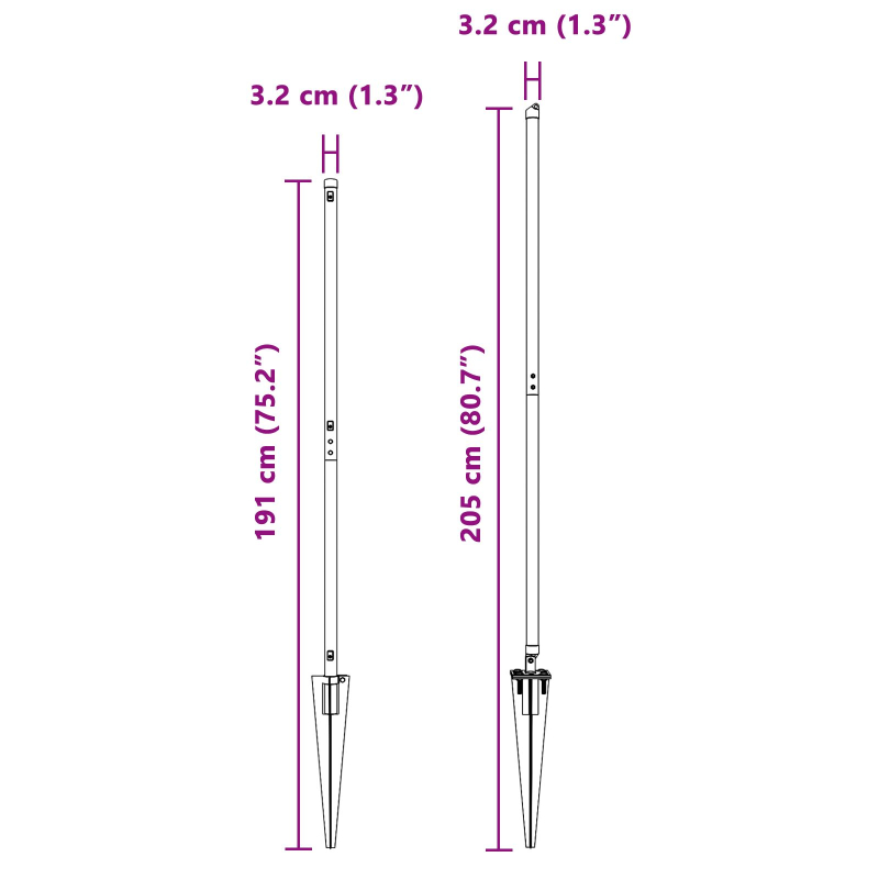 Zaunpfosten mit Spieß 26 Stück Ø32 mm 160 cm Verzinkter Stahl