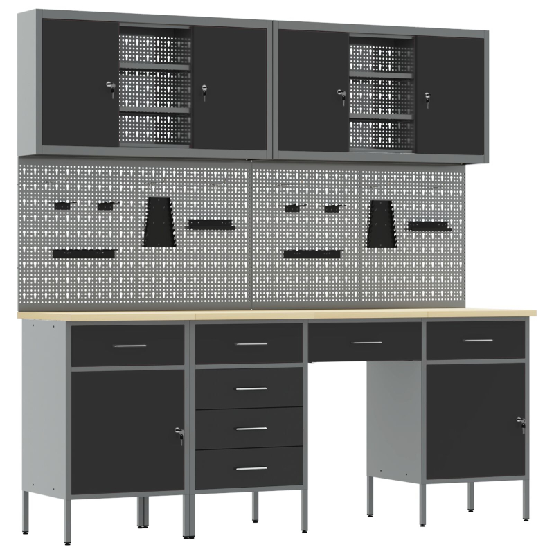 10-teiliges Werkbank-Set aus schwarzem Stahl