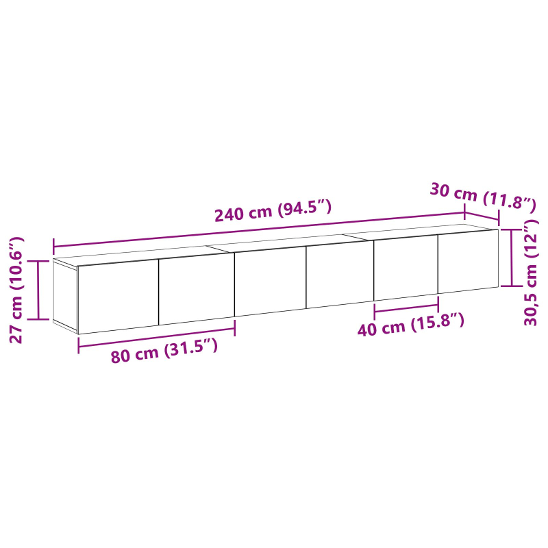 3-teilige TV-Cabinet-Set Schwarz aus Holzwerkstoff
