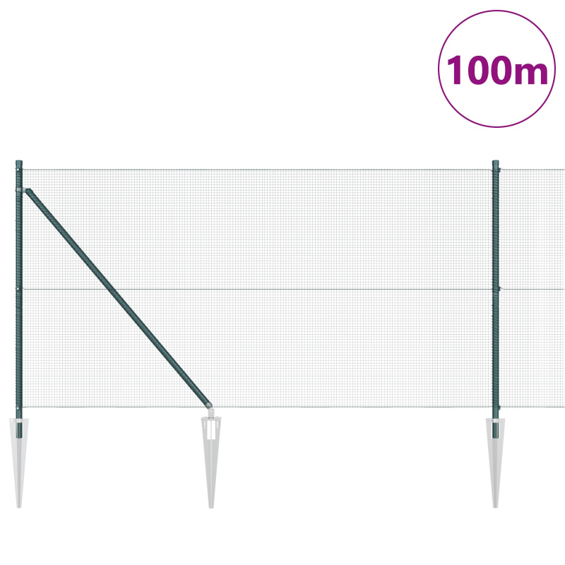 Geschweißter Drahtzaun mit 13 Spike-Posts Grün 1x100 m Stahl