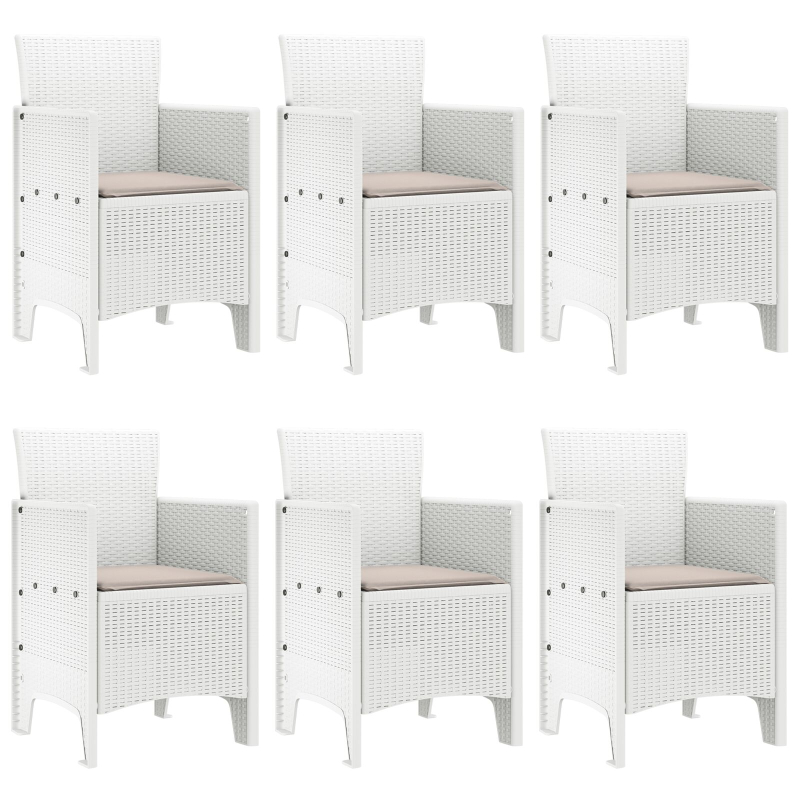 7-teiliges Garten-Esszimmer-Set mit Kissen Weiß Poly Rattan