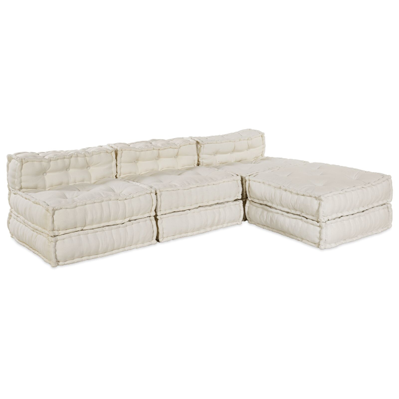 4-Sitzer Modular Pouffe Sofa Umwandelbar Creme Stoff