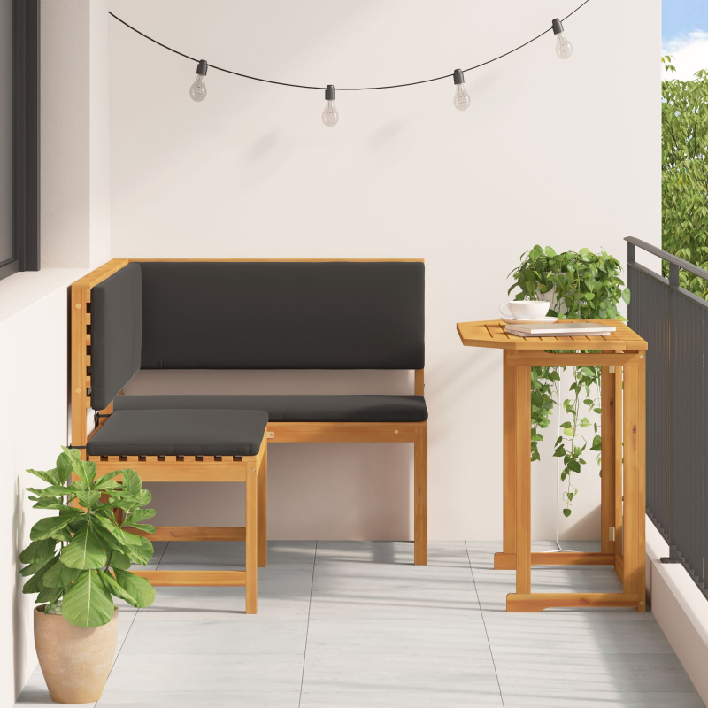 2-teiliges Garten-Esszimmer-Set mit Kissen aus massivem Akazienholz