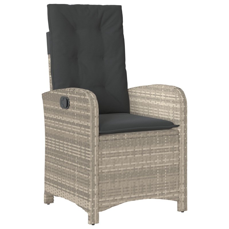 3-teiliges Garten-Dining-Set mit Kissen in hellgrauem Poly-Rattan