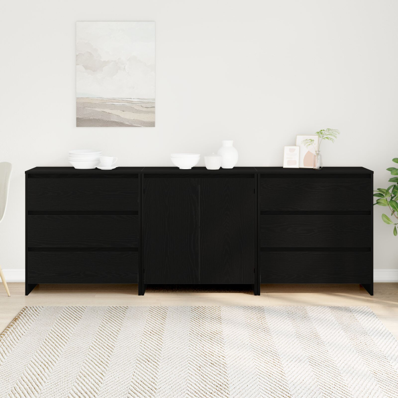3-teilige Sideboards aus schwarzem Holzwerkstoff
