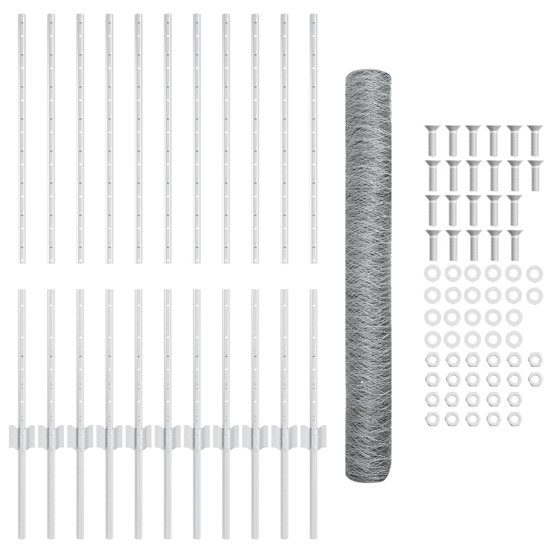 Sechseckzaun mit 22 U-Pfosten Silber 1x25 m Stahl