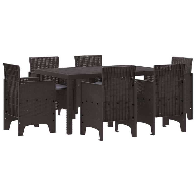 7-teiliges Garten Essset mit Kissen Braun Poly Rattan