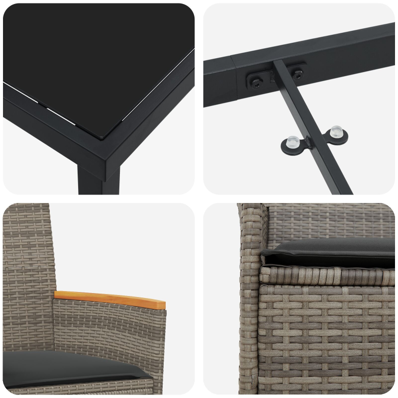 5-teiliges Gartenset mit Kissen Grau Poly-Rattan