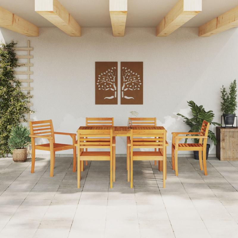 7-teiliges Garten-Dining-Set aus massivem Akazienholz