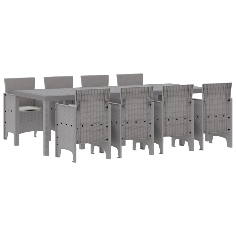 9-teiliges Garten-Ess-Set mit Kissen Weiß Poly Rattan
