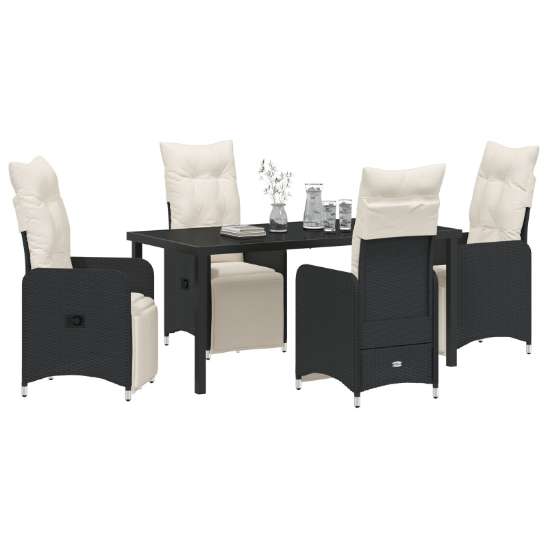 5-teiliges Gartenset mit Kissen in Schwarz aus Poly-Rattan
