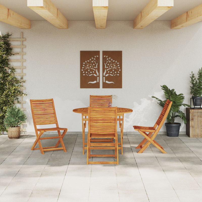 5-teilige Garten-Essgruppe aus massivem Akazienholz