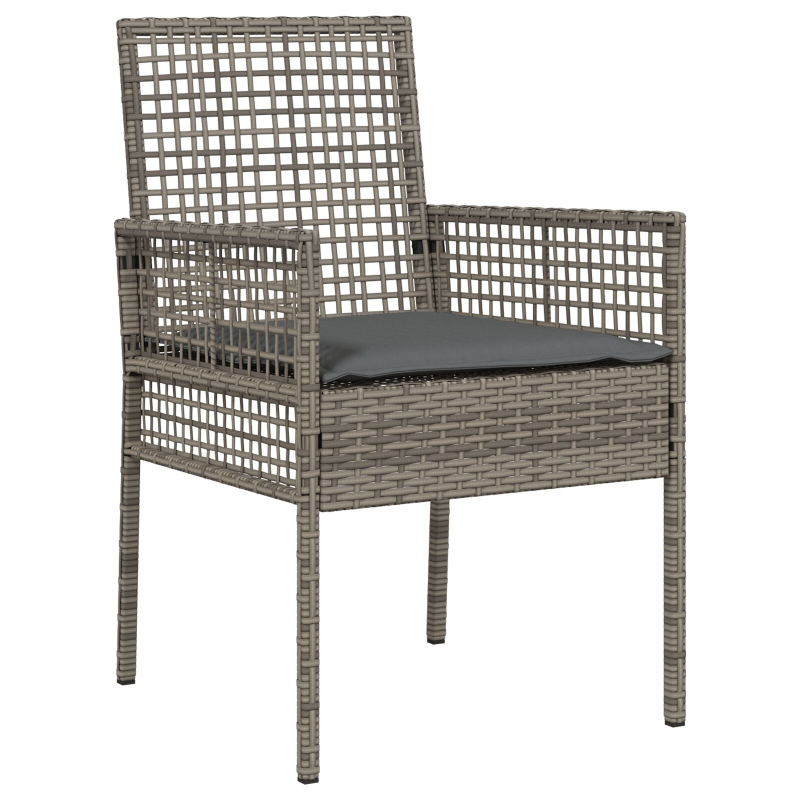 3-teiliges Garten Essset mit Kissen Grau Poly Rattan