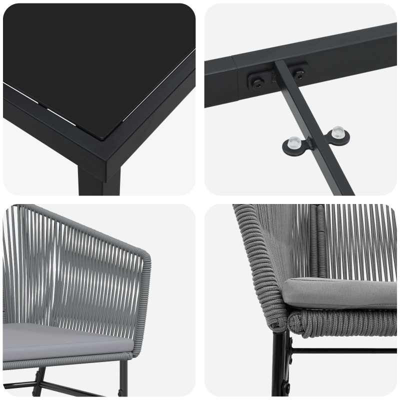 9-teiliges Garten-Esszimmer-Set mit Kissen Grau Poly-Rattan