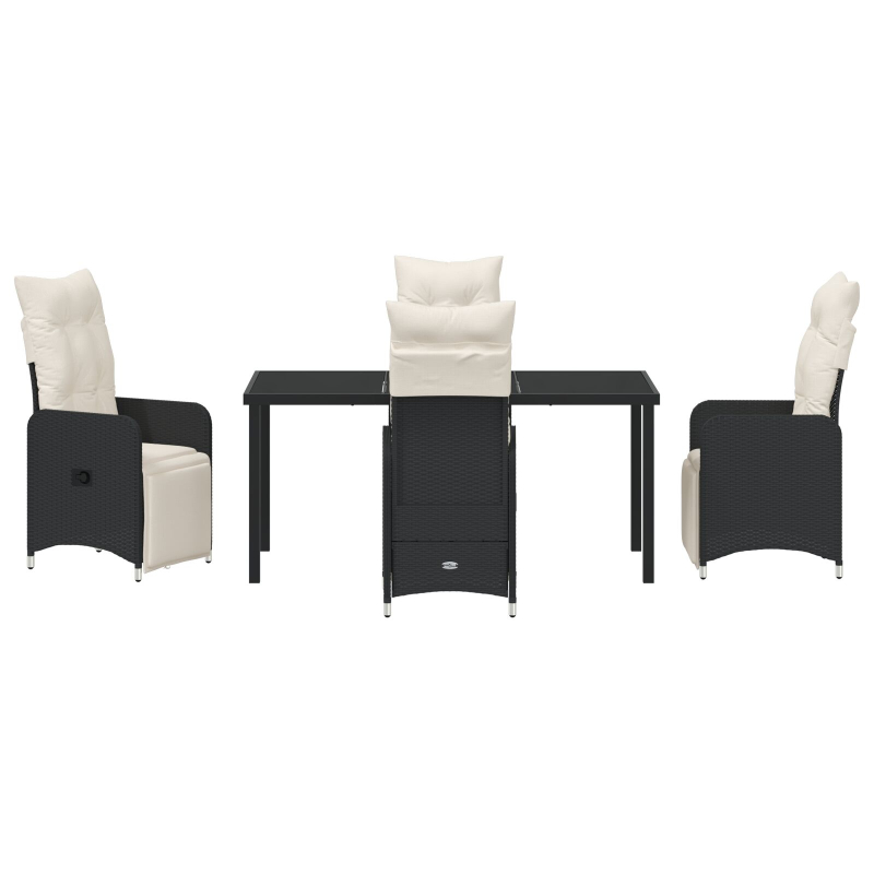 5-teiliges Gartenset mit Kissen in Schwarz aus Poly-Rattan