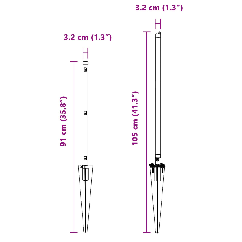 Pfosten mit Spitze 52 Stück Ø32 mm 60 cm Verzinkter Stahl