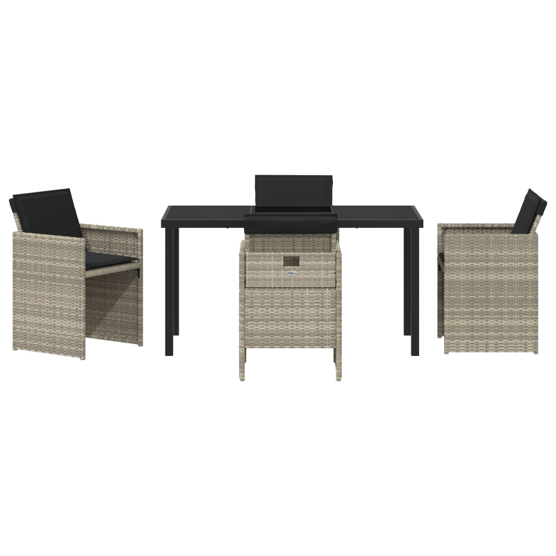 5-teiliges Garten Ess-Set mit Kissen, hellgrau, Poly Rattan