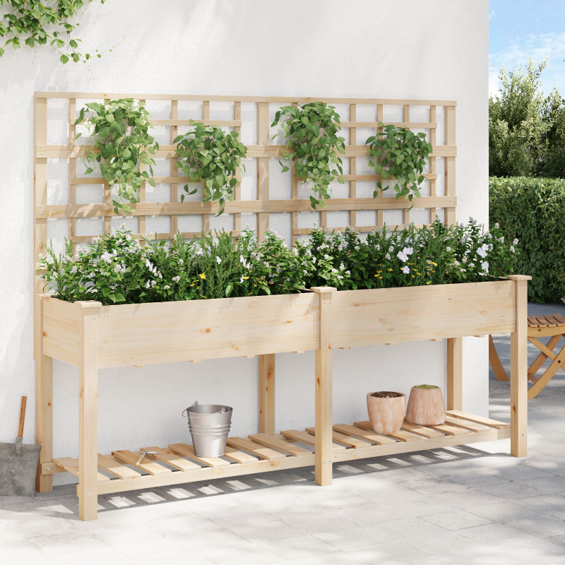 Gartenpflanzer mit Spalier und Regal 203x53x152 cm aus massivem Kiefernholz