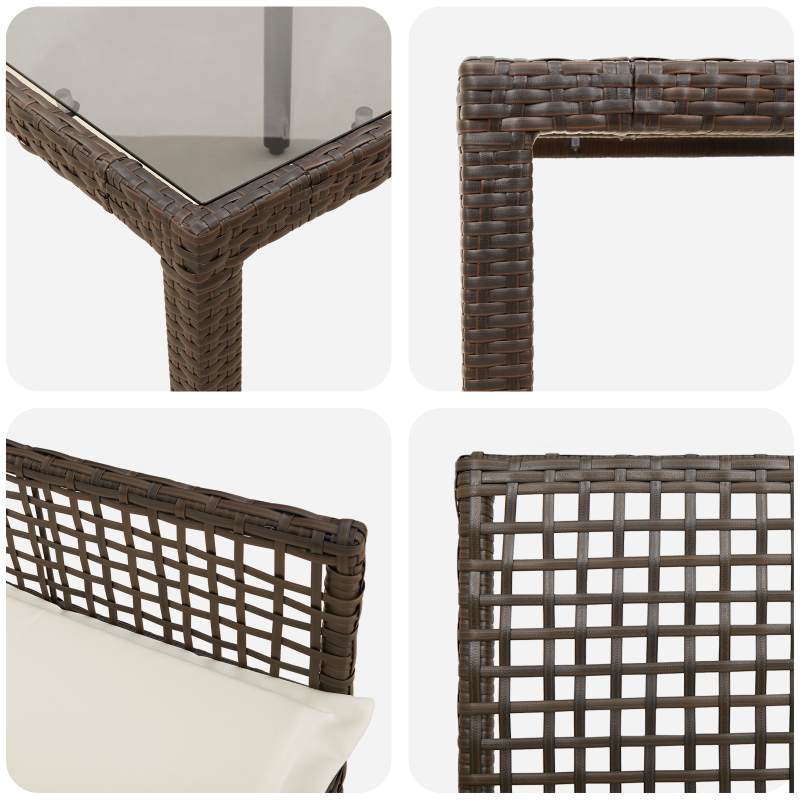 3-teiliges Garten-Esszimmer-Set mit Kissen Braun Poly Rattan