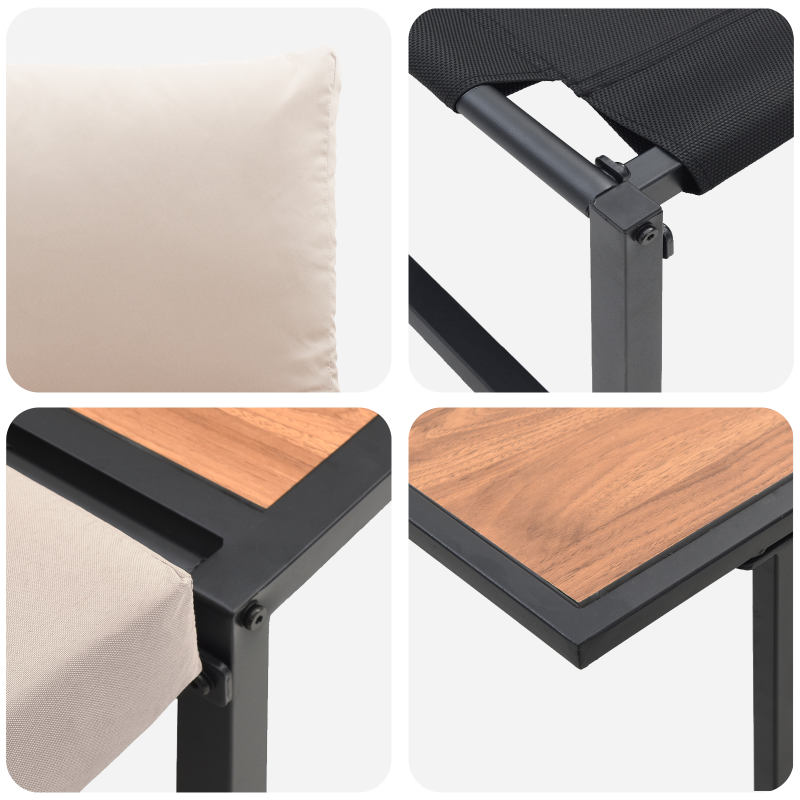 3-teiliges Garten-Esszimmer-Set mit taupefarbenen Kissen