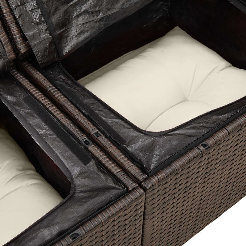 10-teiliges Garten Sofa Set mit Kissen Beige Poly Rattan
