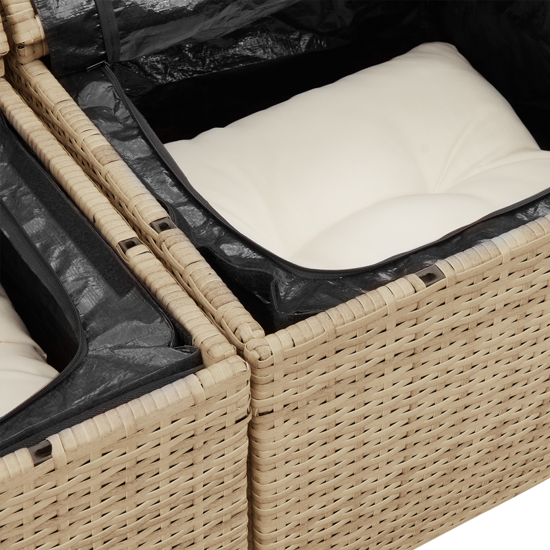 10-teiliges Garten Sofa Set mit Kissen Beige Poly Rattan Akazie