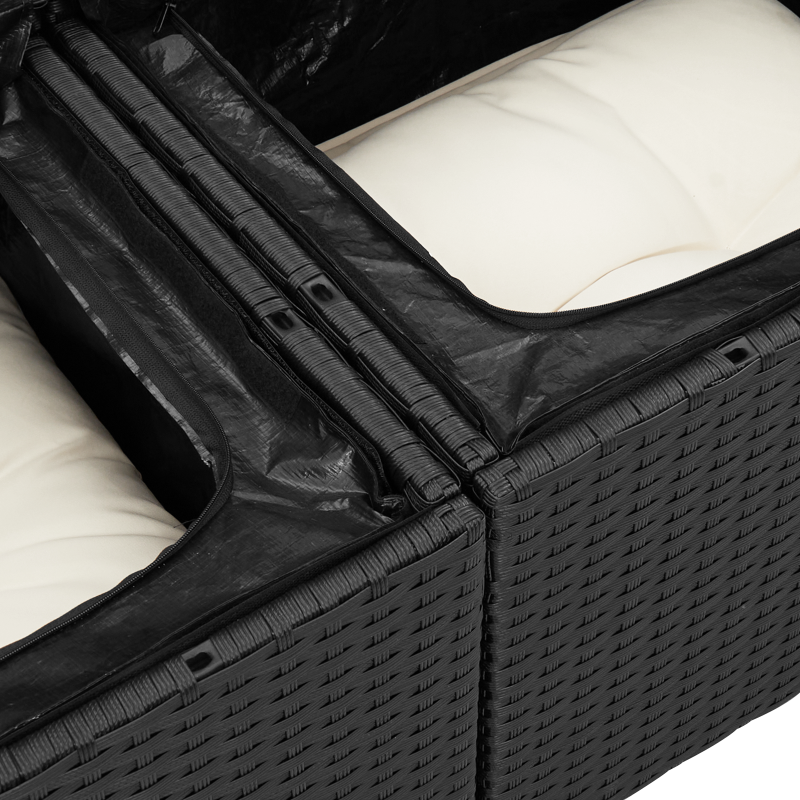 8-teiliges Garten Sofa Set mit Kissen Schwarz Poly Rattan Akazie