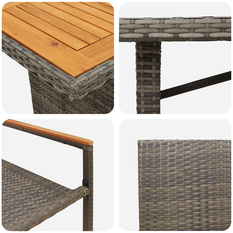 9-teiliges Garten Esstisch Set Grau Poly-Rattan