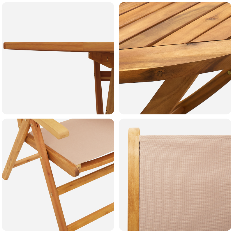 5-teiliges Garten Essset Taupe aus solidem Akazienholz