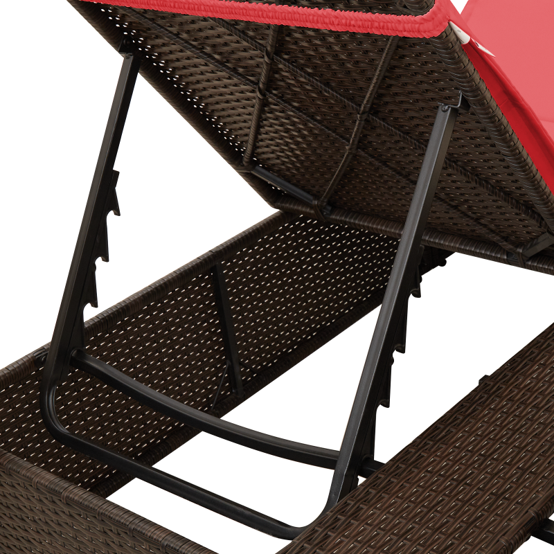Doppelte Sonnenliege Set aus 2 Braun und Rot Rattan und Polyester