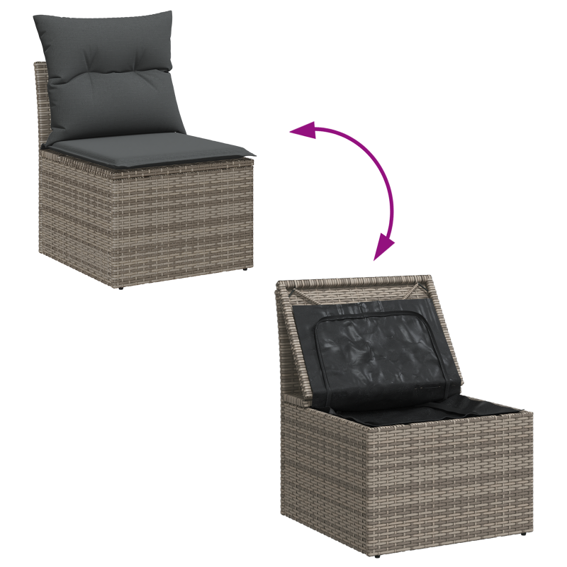 3-teiliges Garten-Sofa-Set mit Kissen Grau Poly Rattan