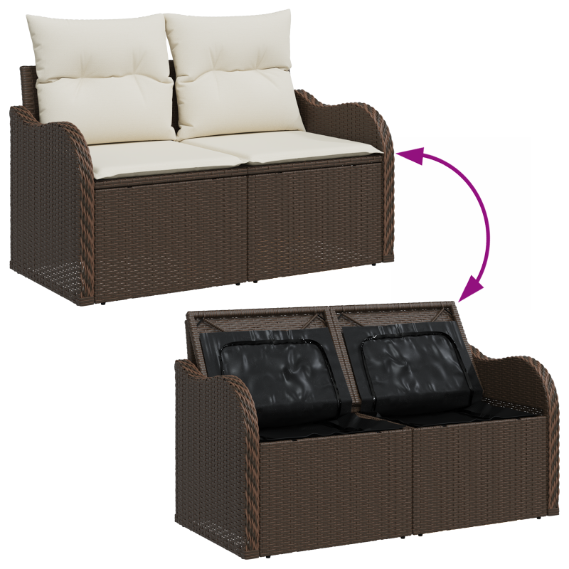 10-teiliges Garten Sofa Set mit Kissen Braun Poly Rattan