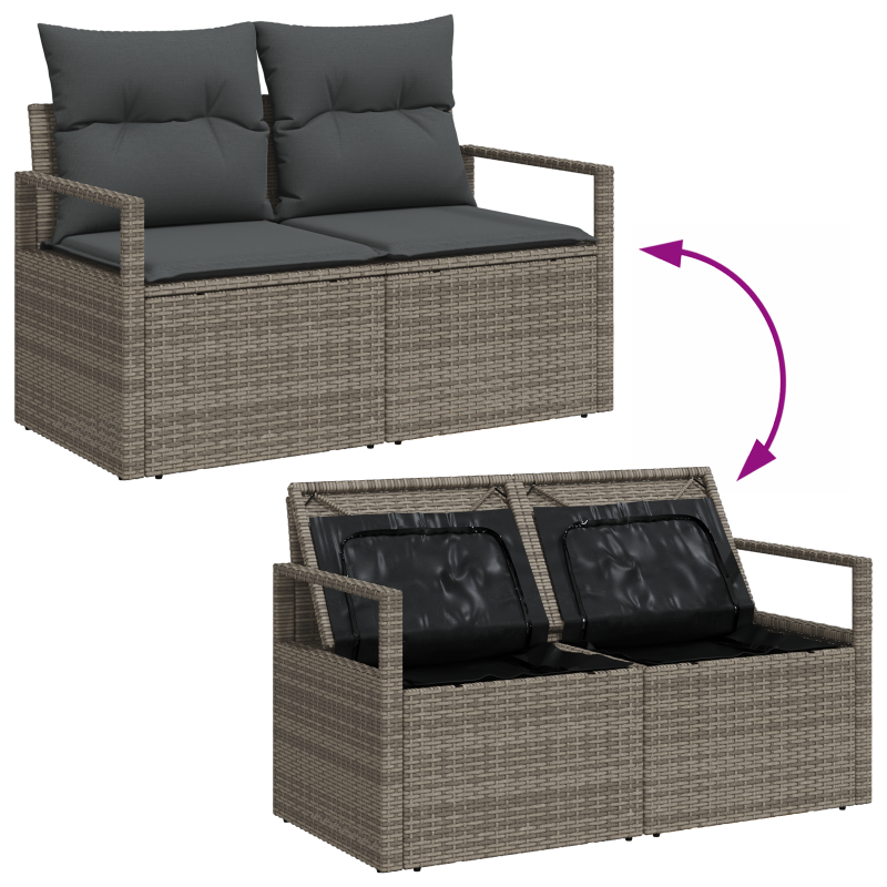 7-teiliges Garten Sofa Set mit Kissen Grau Poly Rattan