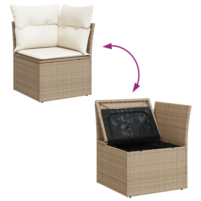 8-teiliges Garten Sofa Set mit Kissen Beige Poly Rattan Akazie