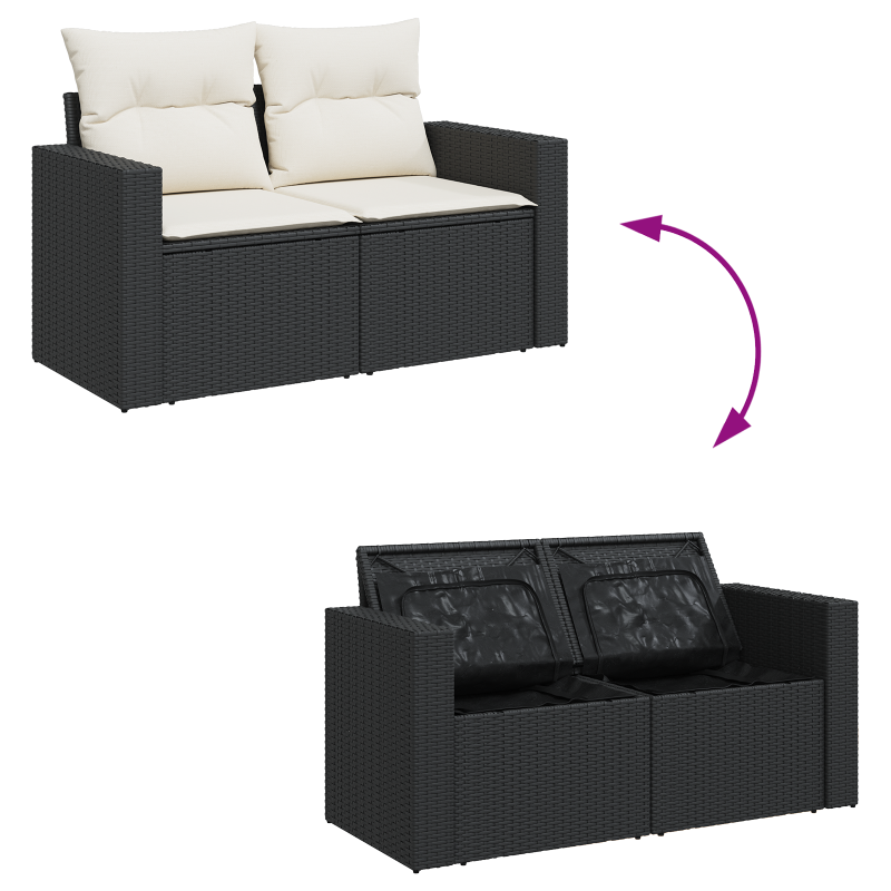 8-teiliges Garten-Sofa-Set mit Kissen Schwarz Poly Rattan Akazie