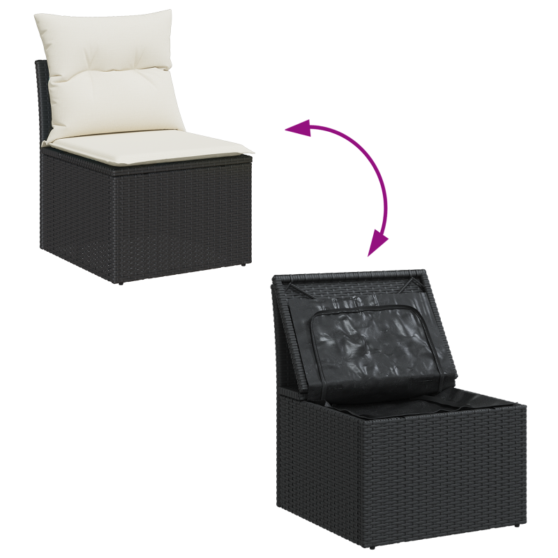 8-teiliges Garten Sofa Set mit Kissen Schwarz Poly Rattan Akazie